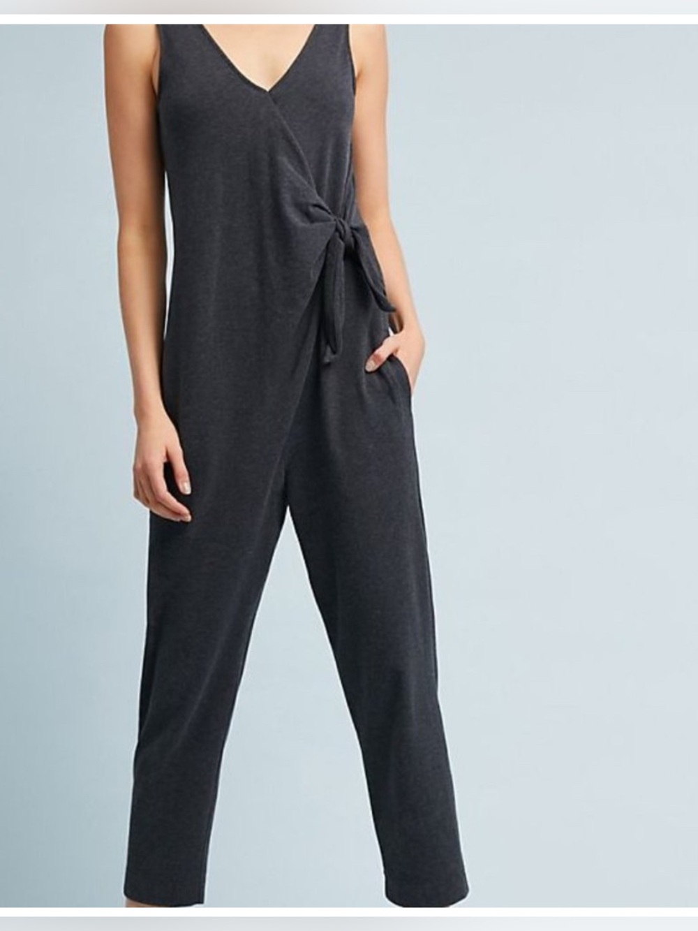 Anthropologie Sleeveless Tie-Waist Jumpsuit in Charcoal
